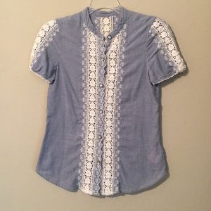 Lace embroidered Anthropologie Button Front Shirt